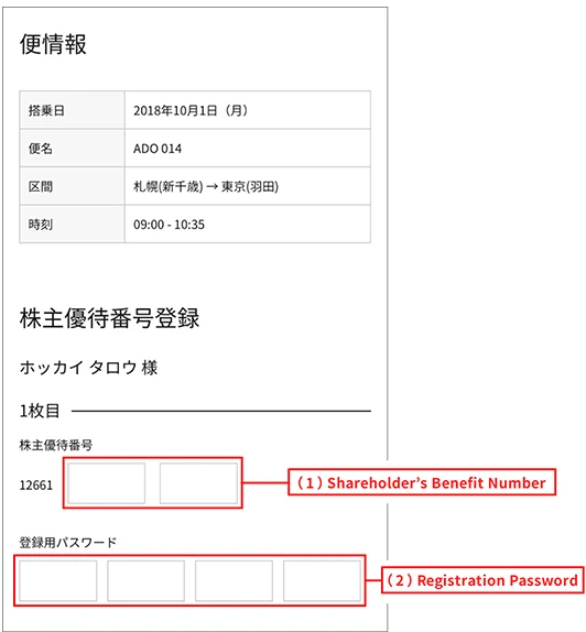 【Cellular phone】AIRDO Website Shareholder's Benefit Number Registration Screen