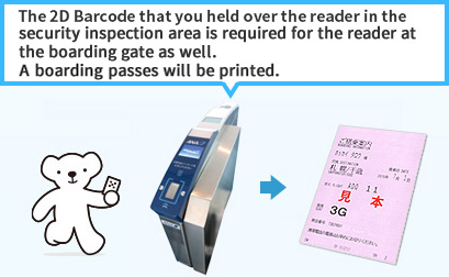 The 2D Barcode that you held over the reader in the security inspection area is required for the reader at the boarding gate as well.