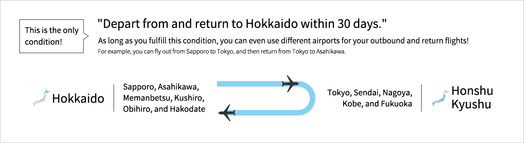 This is the only condition! Depart from and return to Hokkaido within 30 days.