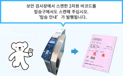 The 2D Barcode that you held over the reader in the security inspection area is required for the reader at the boarding gate as well.
