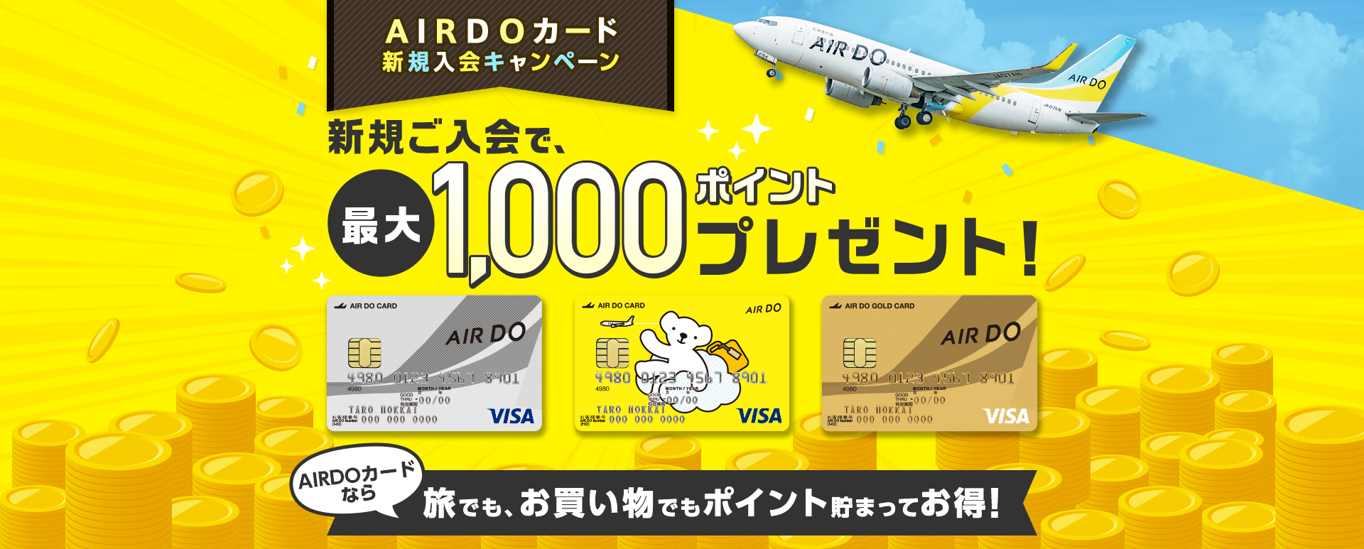 AIRDOカード新規入会キャンペーン2019新規ご入会で、最大1,000ポイントプレゼント！AIRDOカードなら旅でも、お買い物でも、ポイント貯まってお得！