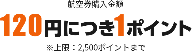 航空券購入金額120円につき1ポイント※上限：2,500ポイントまで