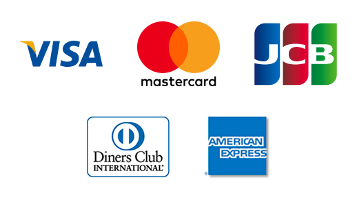 VISA, mastercard, JCB, Diners Club, AMERICAN EXPRESS