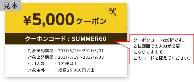 クーポンコードは8桁です。支払画面での入力が必要になりますのでこのコードを控えて下さい。